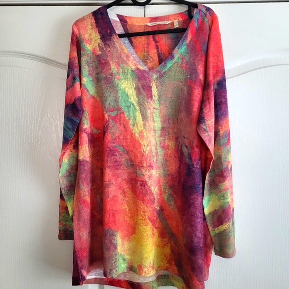 Soft Surroundings V neck Pullover lighweight size L  colorful spring - Picture 1 of 6